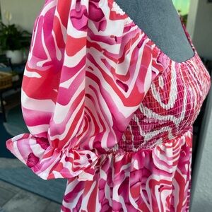 Beachsissi Pink and White Patterned Dress